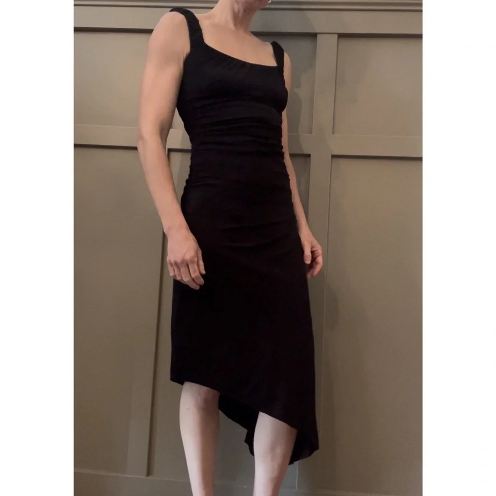 BCBGMaxAzria Black Ruched Dress Cocktail Formal Asymmetric Hem Size XS - Picture 3 of 12